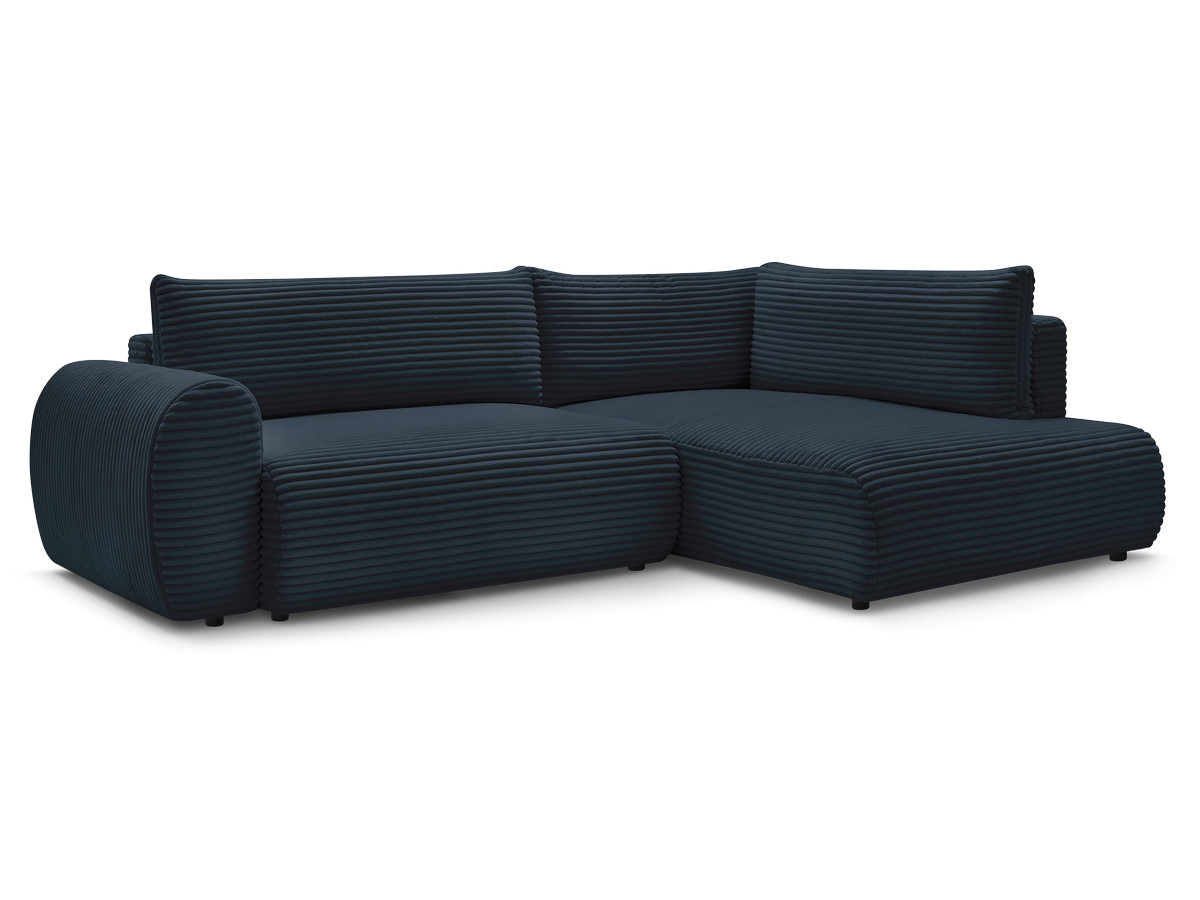Bobochic Lucien Ecksofa mit Schlaffunktion und Bettkasten 296 × 198 cm Breitcord weich Dunkelblau Ecke rechts