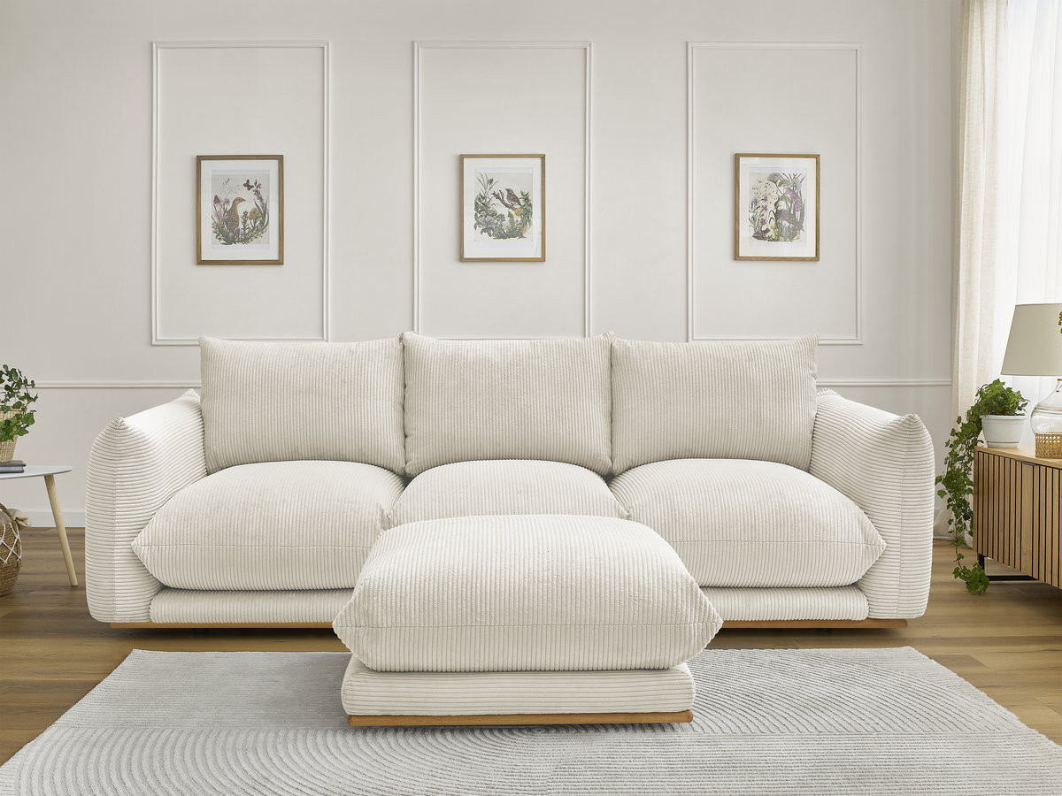 Bobochic Ernest Sofa 3-Sitzer mit Pouf 266 × 106 cm Cordsamt Beige