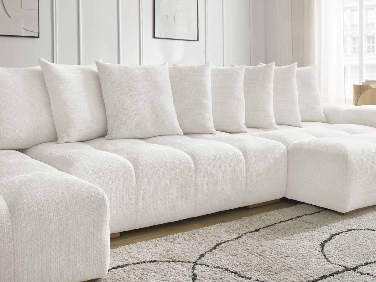 Bobochic Anakin Wohnlandschaft mit Pouf, 10 Kissen Strukturstoff Weiß