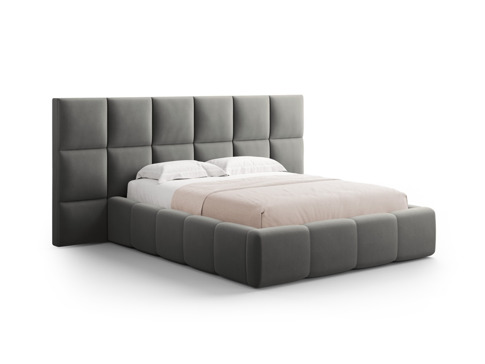 Cosmopolitan Design Stauraumbett mit doppeltem Kopfteil Livigno 160x200 Samt Bluvel Hellgrau