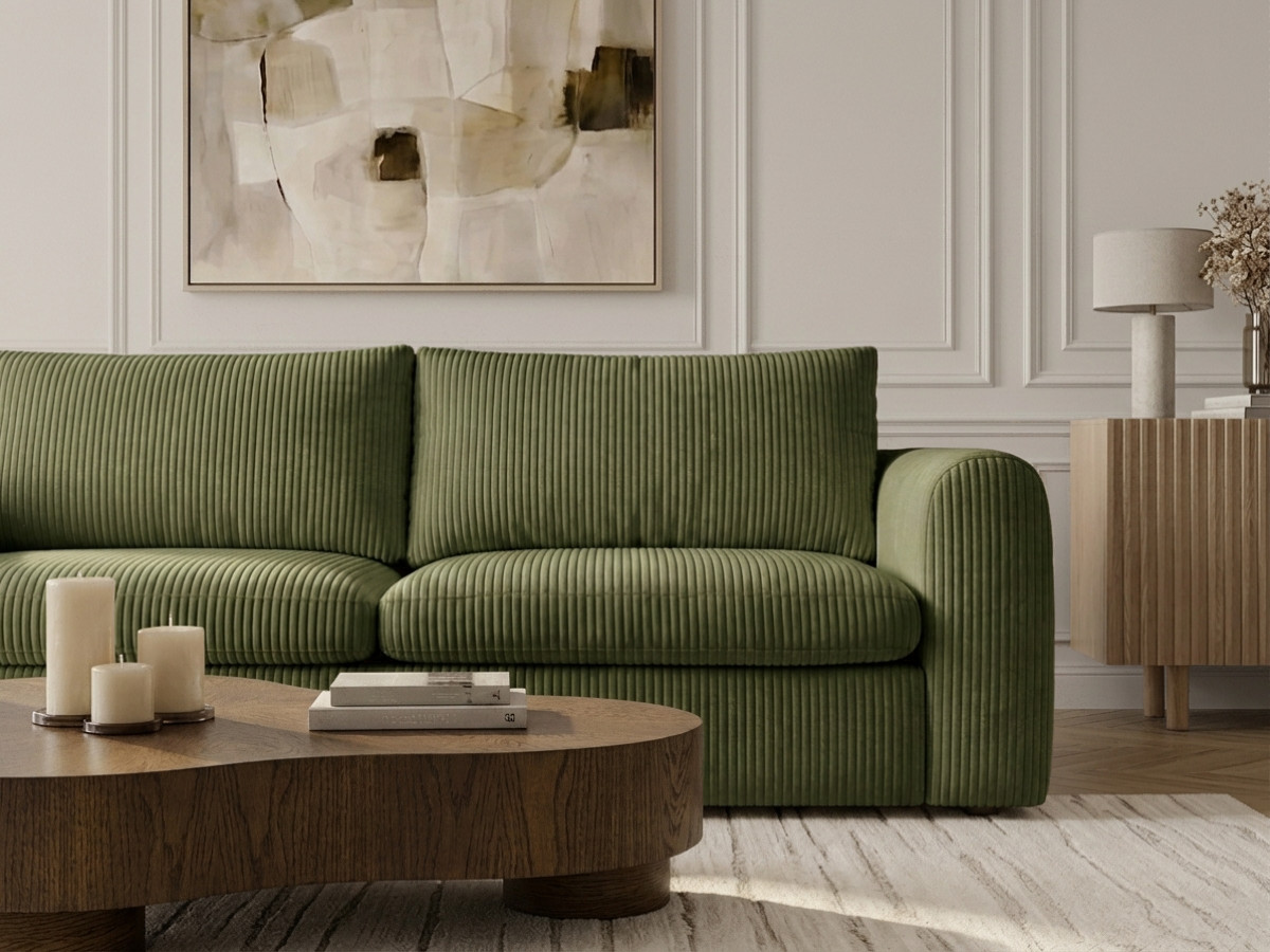 Bobochic Archi Schlafsofa 3-Sitzer Cordsamt Grün, Liegefläche 140 × 190 cm