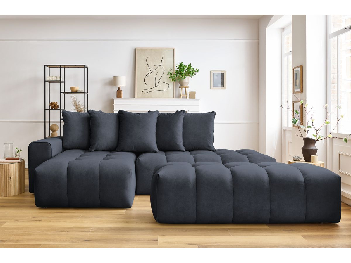 Bobochic Mont-blanc Ecksofa mit Pouf Samt Dunkelblau Ecke links