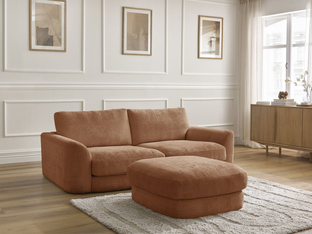 Bobochic Leonore Sofa 3-Sitzer mit Pouf Strukturstoff Orange