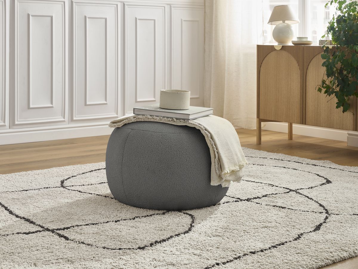 Bobochic Hayden Pouf, rund Bouclé-Stoff Dunkelgrau, 60 cm