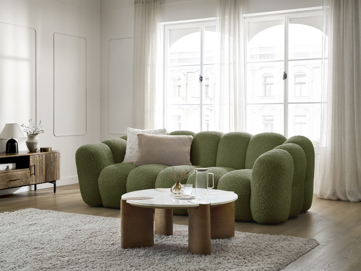 Bobochic Hippolyte Sofa 3-Sitzer Bouclé-Stoff Grün