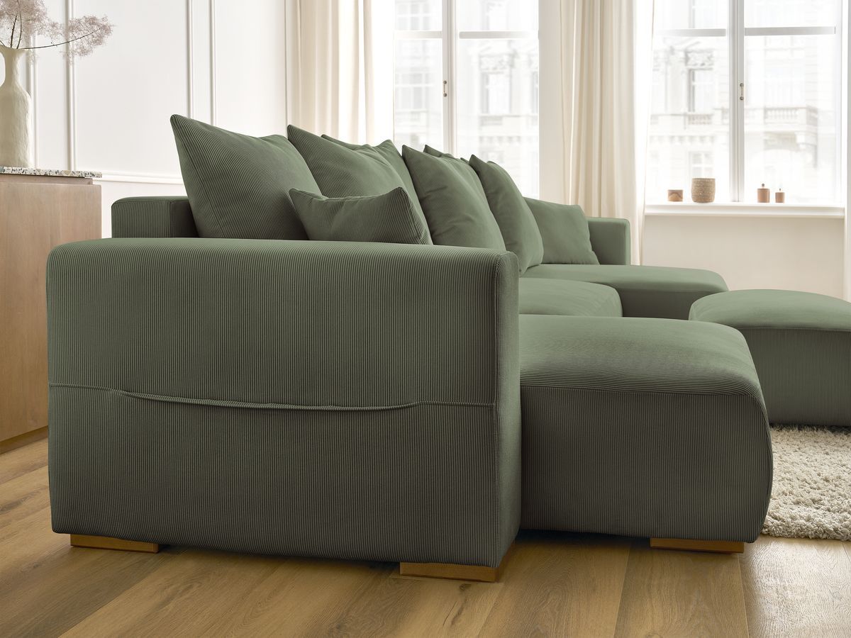Bobochic Sidonie Wohnlandschaft mit Pouf Cordsamt Grün