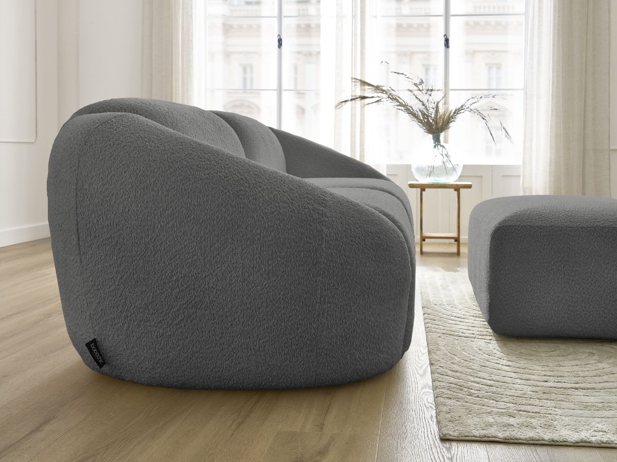 Bobochic Tina Sofa 4-Sitzer mit Pouf Bouclé-Stoff Dunkelgrau