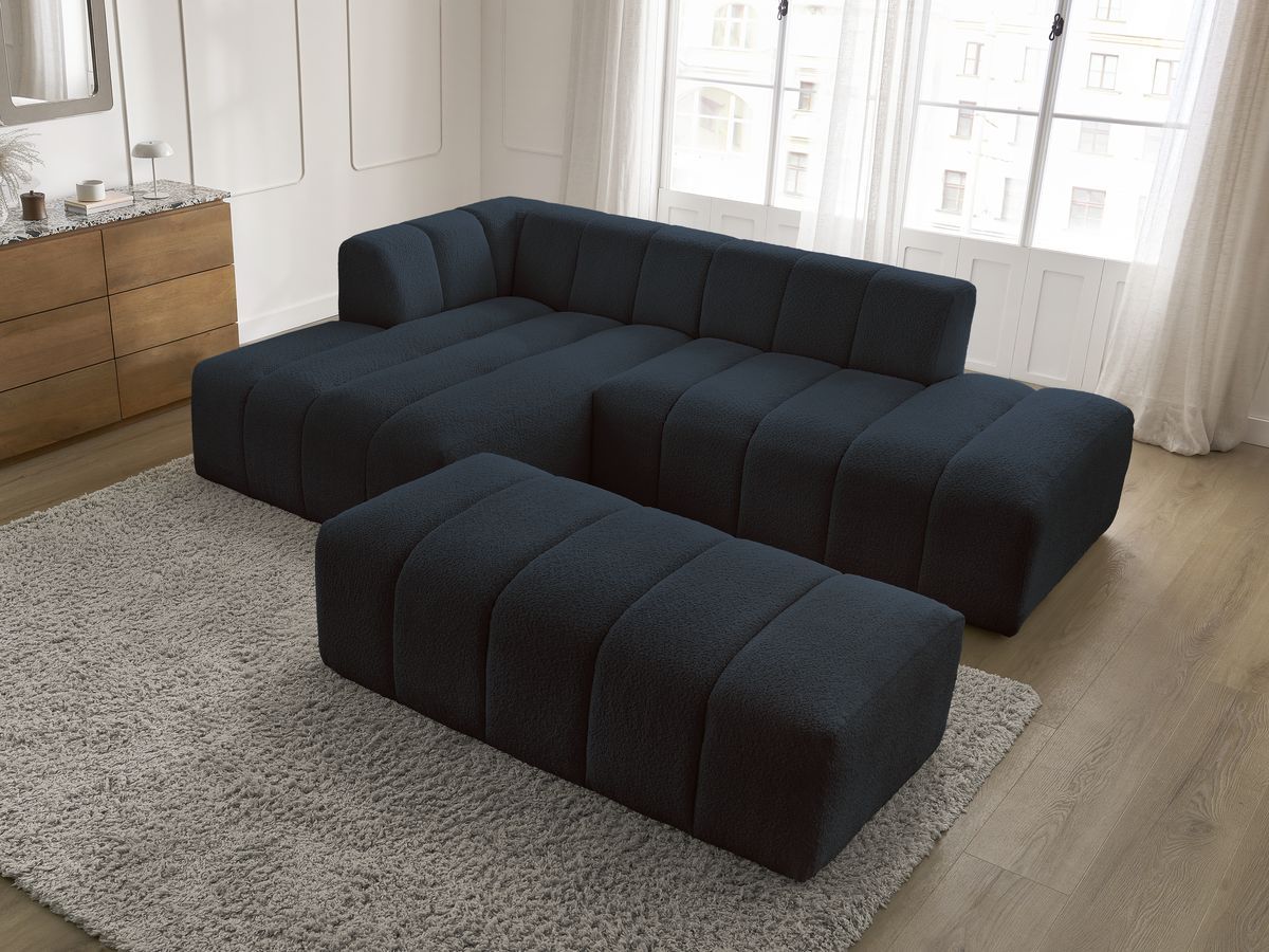 Bobochic Annecy Ecksofa mit Pouf Bouclé-Stoff Dunkelblau Ecke links