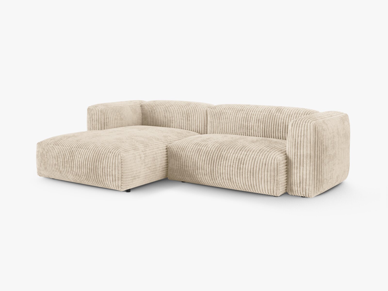 Micadoni Ecksofa Martina 2-Sitzer 90cm Sitztiefe Links Kord Tilia Helles Beige