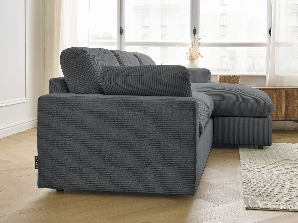 Bobochic Belair Ecksofa 280 × 139 cm Cordsamt Dunkelgrau