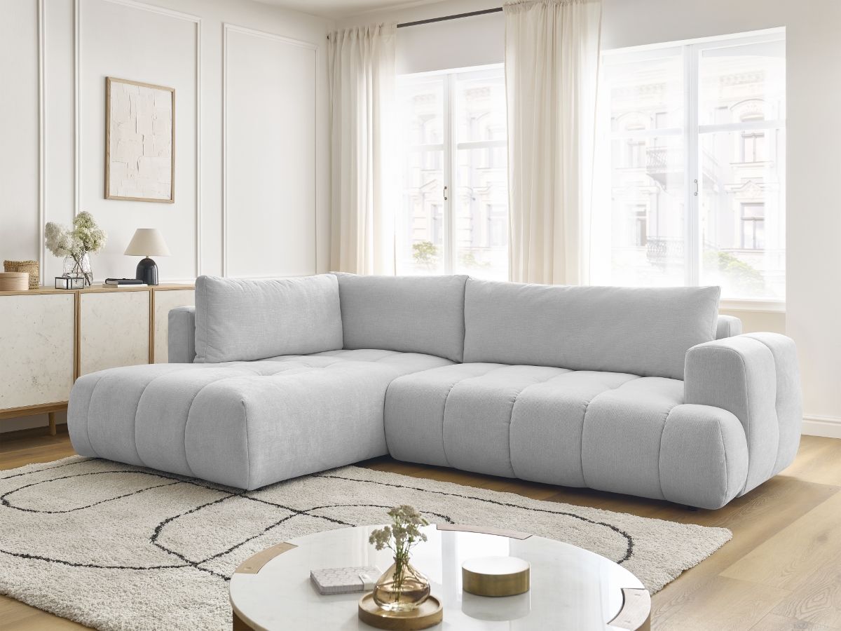 Bobochic Fuji Ecksofa mit Schlaffunktion und Bettkasten 282 × 204 cm Stoff Hellgrau Ecke links