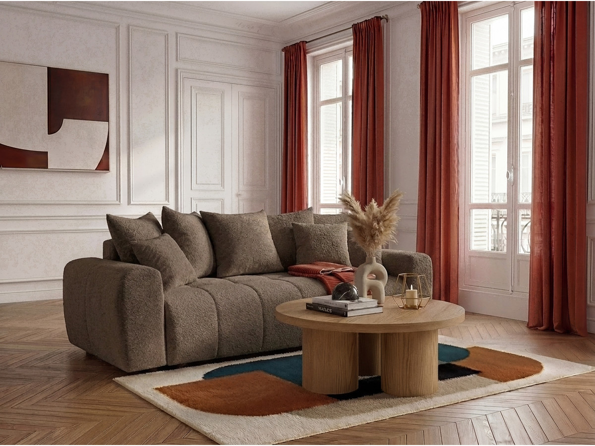 Bobochic Roxelane Schlafsofa 3-Sitzer mit Bettkasten Bouclé-Stoff Braun