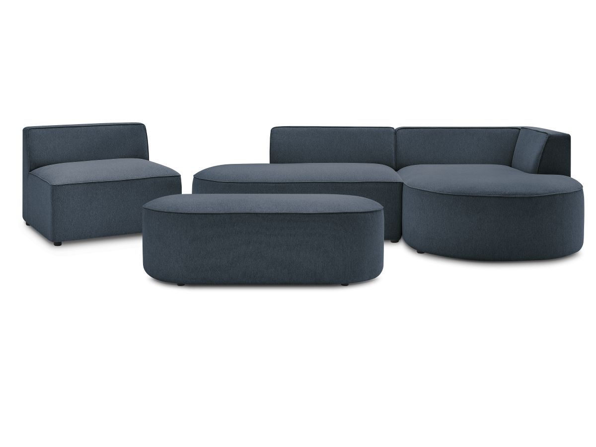 Bobochic Rousseau Ecksofa mit Sofamodul und Pouf Melange-Stoff Dunkelblau Ecke rechts
