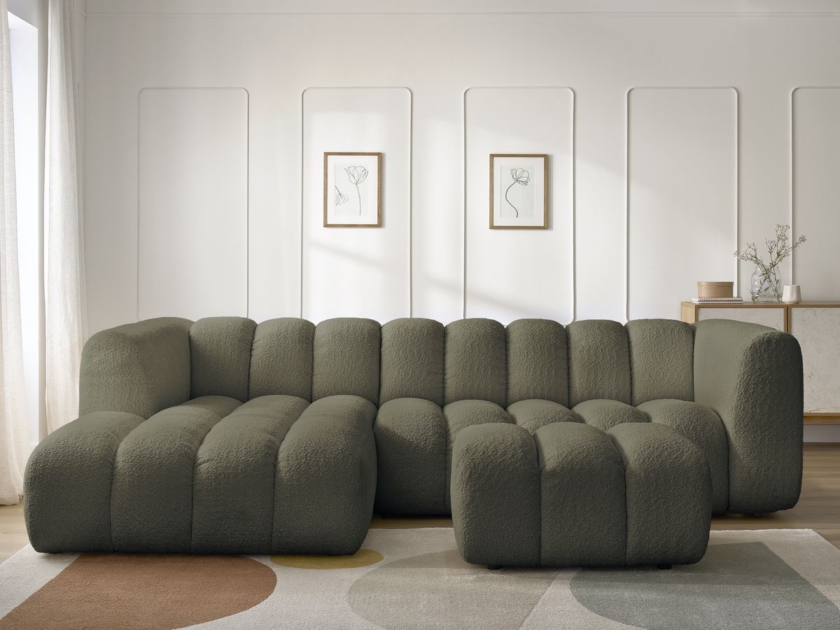 Bobochic Talia Ecksofa mit Pouf Bouclé-Stoff Grün Ecke links