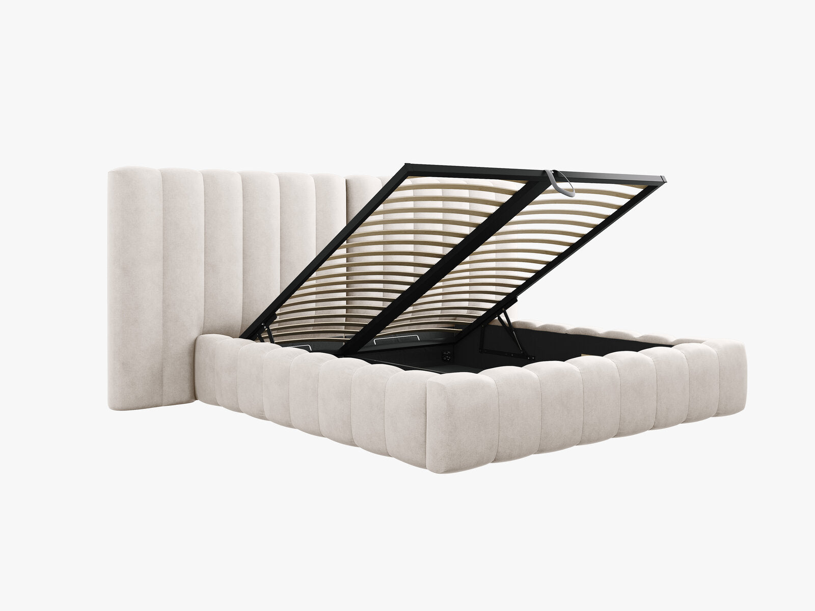 Micadoni Bett Kelp mit Doppelkopfteil Strukturierter Stoff Moly Grau Beige Melange