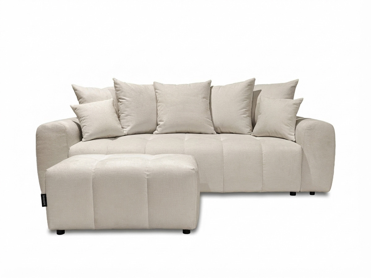 Bobochic Roxelane Schlafsofa 3-Sitzer mit Bettkasten und Pouf Melange-Stoff Beige