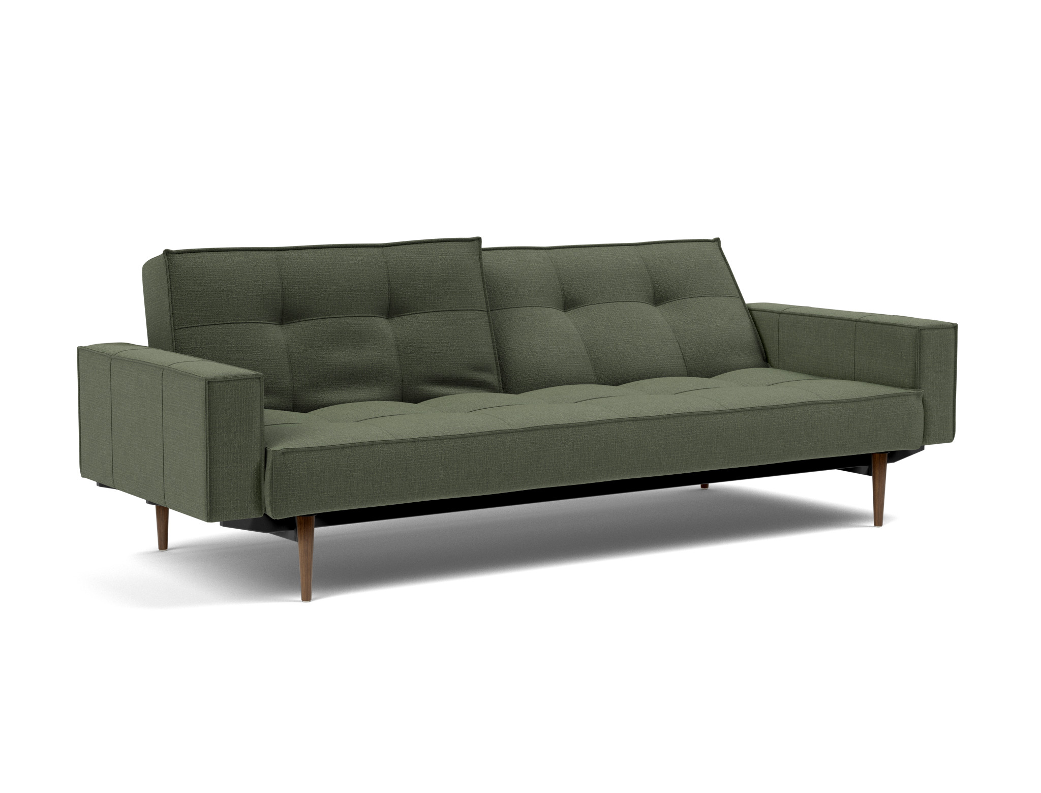Schlafsofa Splitback mit Armlehnen Chenille Esina 413-Olive-Green Beine Styletto Eiche dunkel