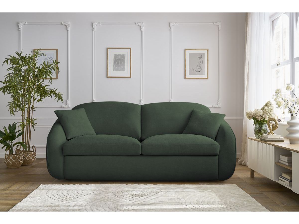Bobochic Cezanne Schlafsofa 3-Sitzer Stoff Grün, Liegefläche 160 × 194 cm