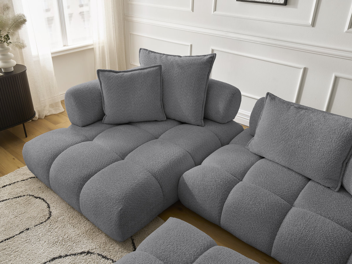 Bobochic Alya Ecksofa mit Pouf Bouclé-Stoff Dunkelgrau Ecke links