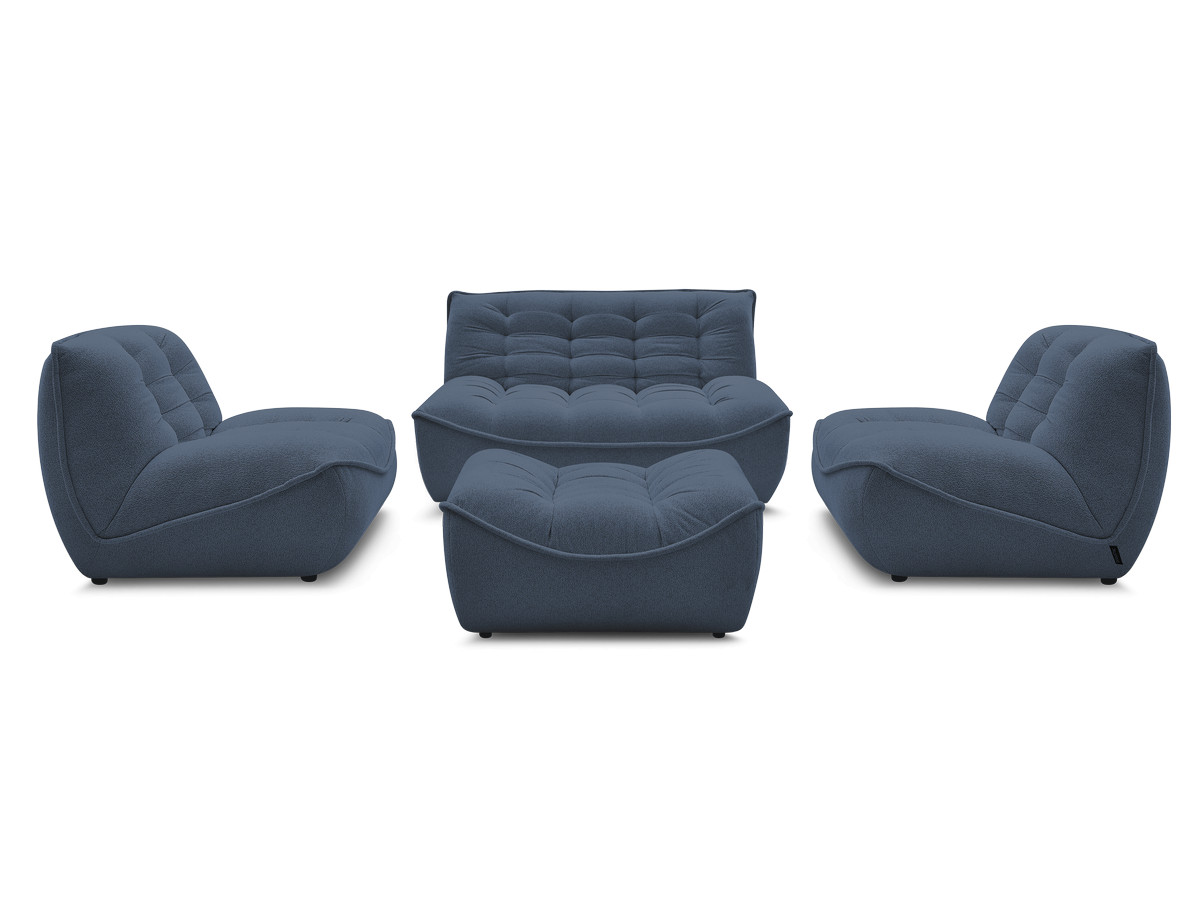 Bobochic Serena Sofa 4-Sitzer mit Pouf Melange-Stoff Blau
