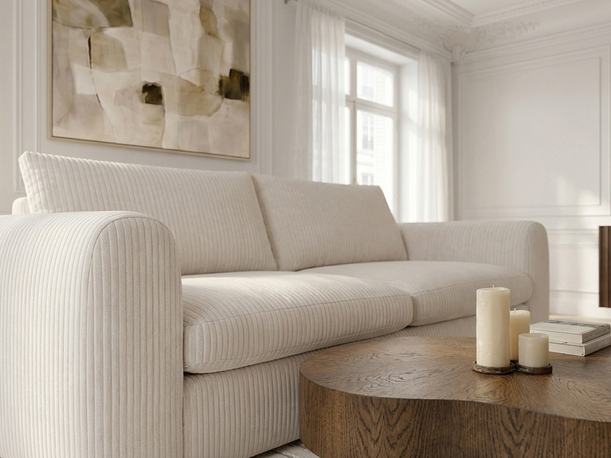 Bobochic Archi Schlafsofa 3-Sitzer Cordsamt Weiß, Liegefläche 140 × 190 cm