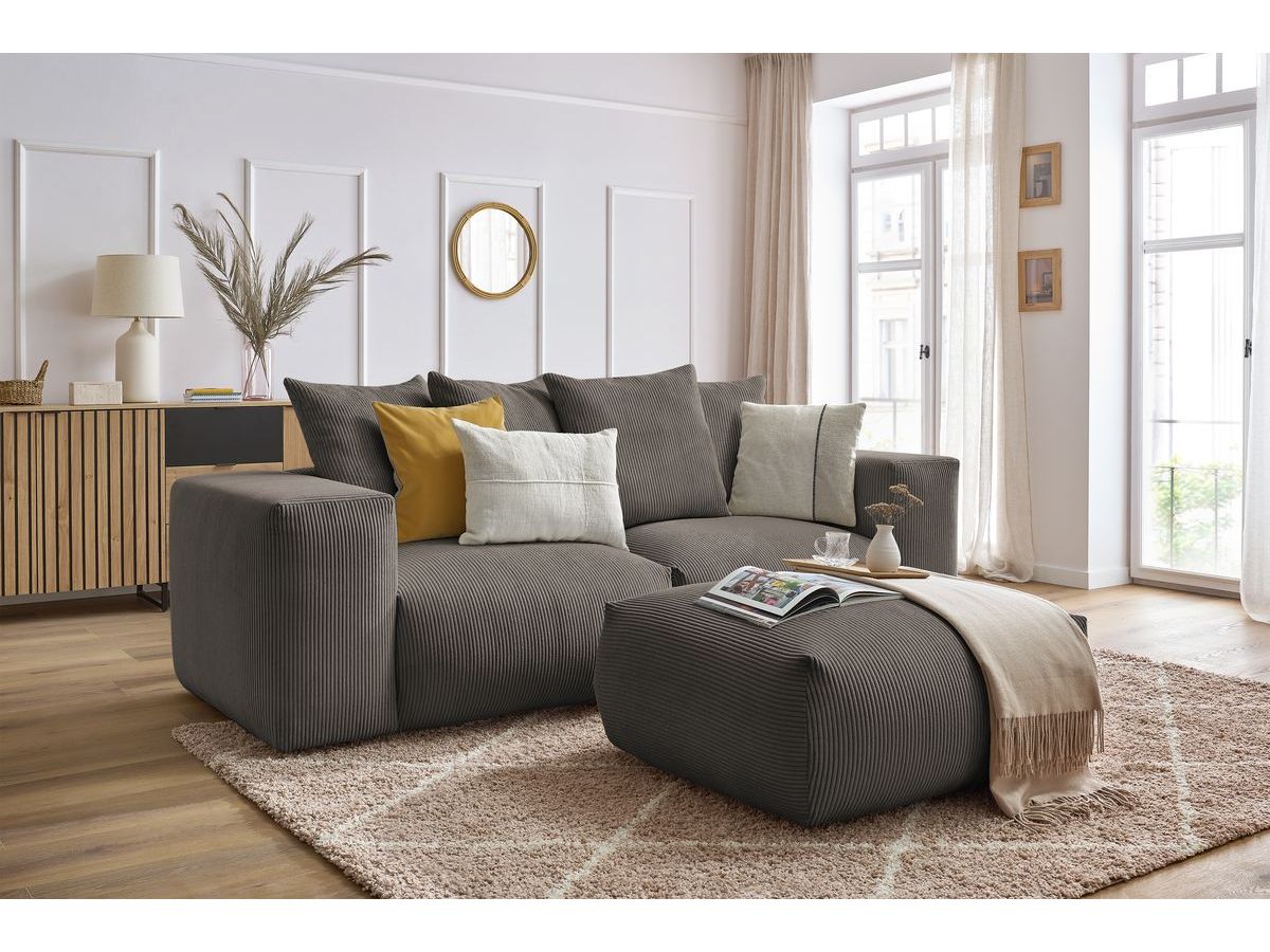 Bobochic Voltaire Sofa 4-Sitzer mit Pouf 248 × 100 cm Cordsamt Taupe