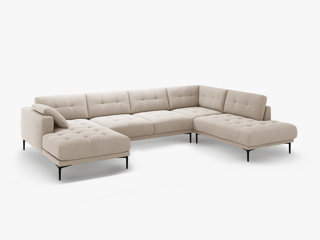 Micadoni Panorama Ecksofa Bemy 7-Sitzer Rechts Samt Beige