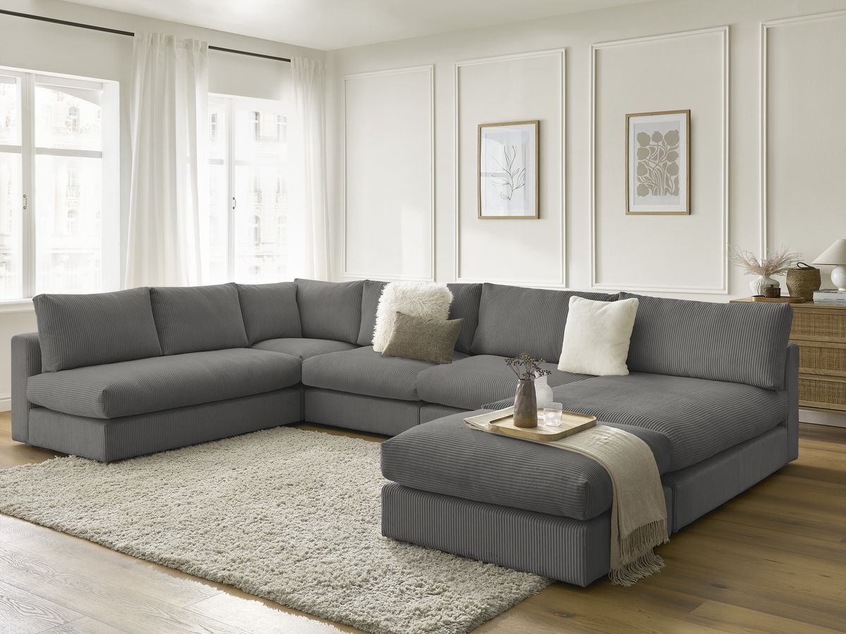 Bobochic Paris Ecksofa mit Pouf 369 × 167 cm Cordsamt Dunkelgrau