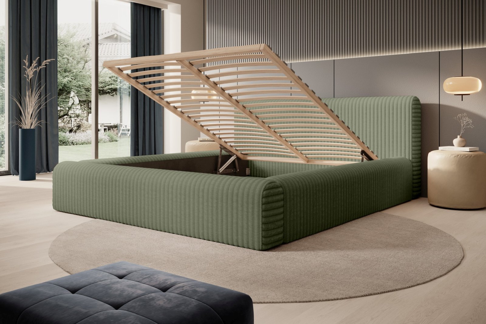 Polsterbett Miloa Softcord mit Fellstruktur 180x200 mit Holzrahmen Vito 77