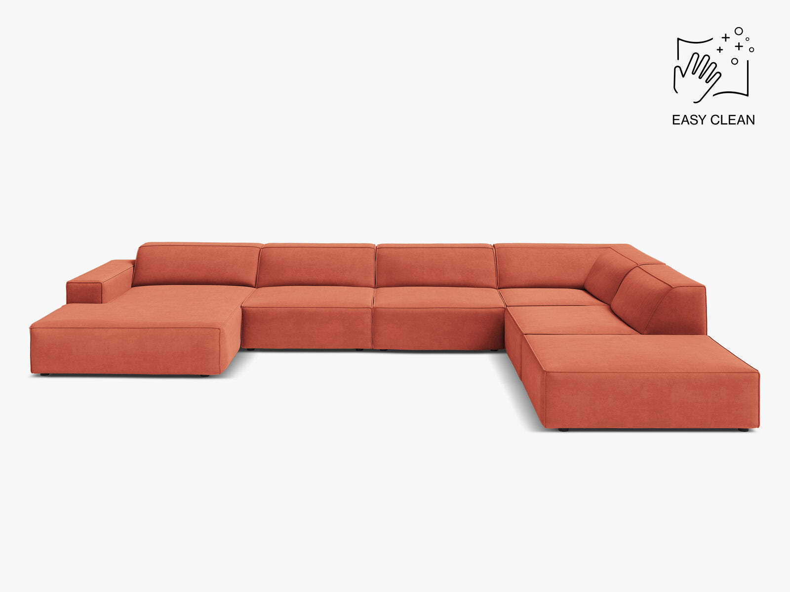 Micadoni Panorama-Ecksofa Jodie 7-Sitzer Samt Venus Koralle Rechts