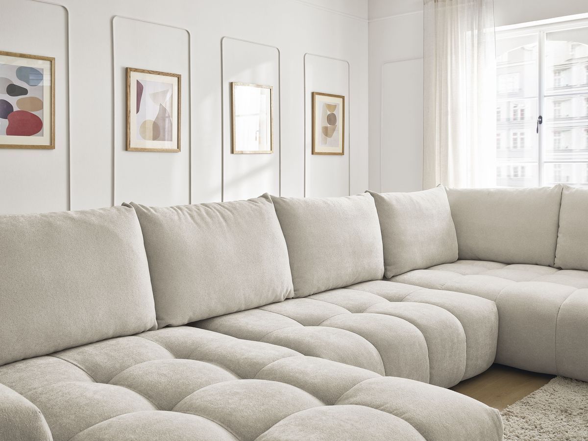 Bobochic Everest Wohnlandschaft, 6 Kissen Strukturstoff Beige Ecke links