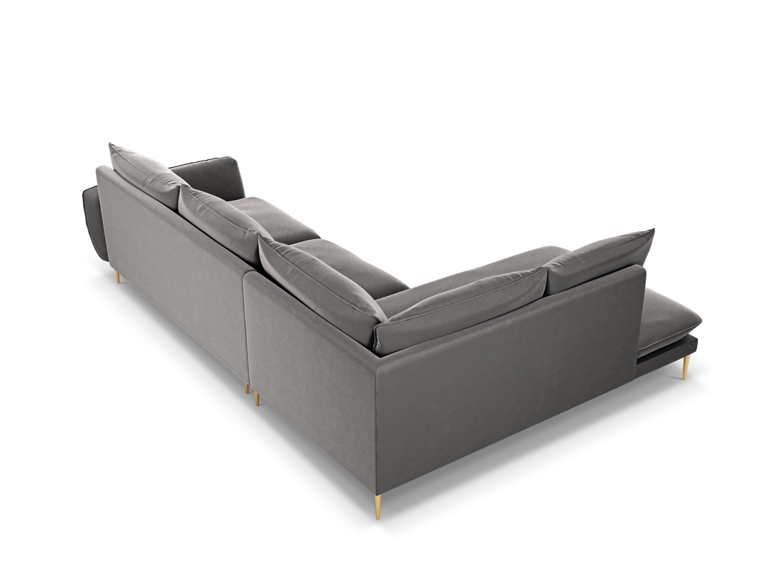 Cosmopolitan Design Ecksofa Vienna 6-Sitzer Samt Bluvel Hellgrau Links Beine Gold