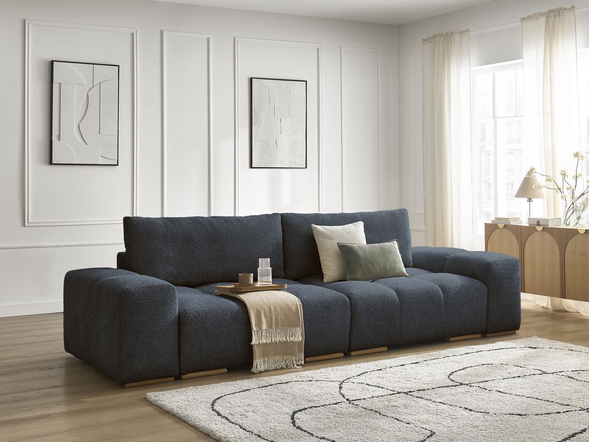 Bobochic Anakin Sofa 3-Sitzer, 2 Kissen Bouclé-Stoff Dunkelblau
