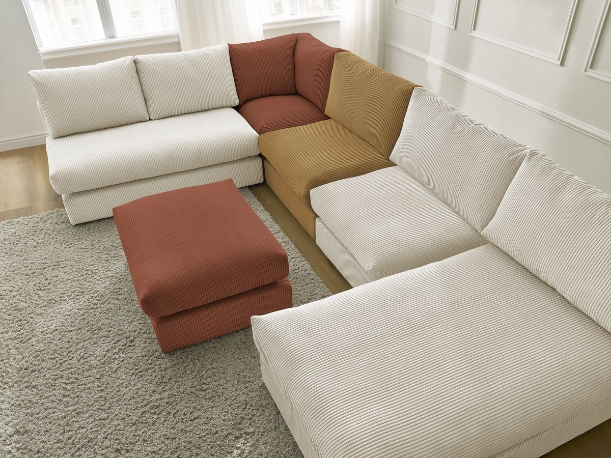 Bobochic Paris Ecksofa mit Pouf 369 × 167 cm Cordsamt Mehrfarbig
