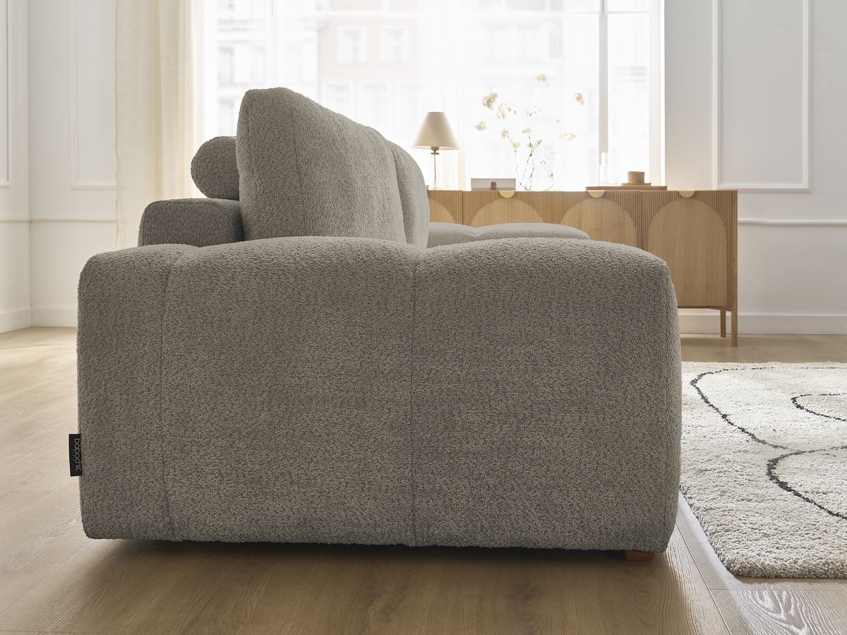 Bobochic Anakin Sofa 3-Sitzer, 2 Kissen Bouclé-Stoff Taupe