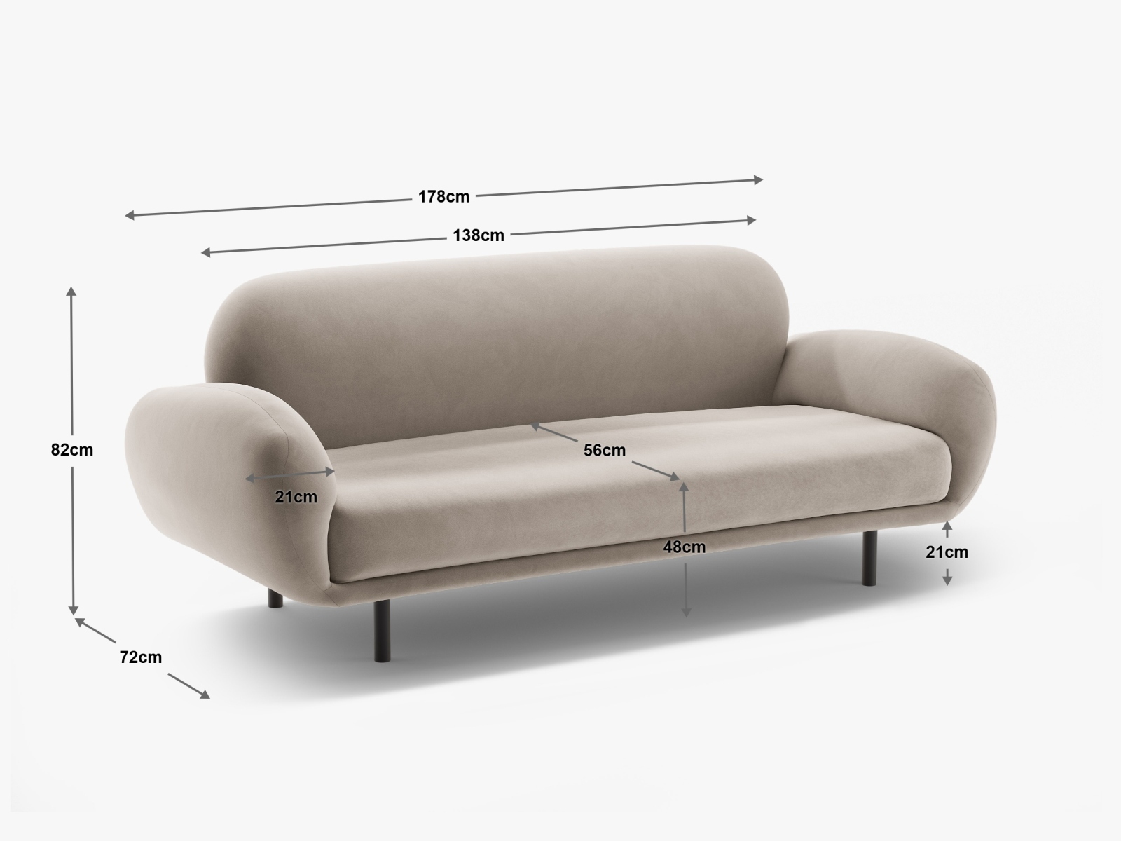 Micadoni Sofa Poppy 2-Sitzer große Version Samt Casino Ebenholz