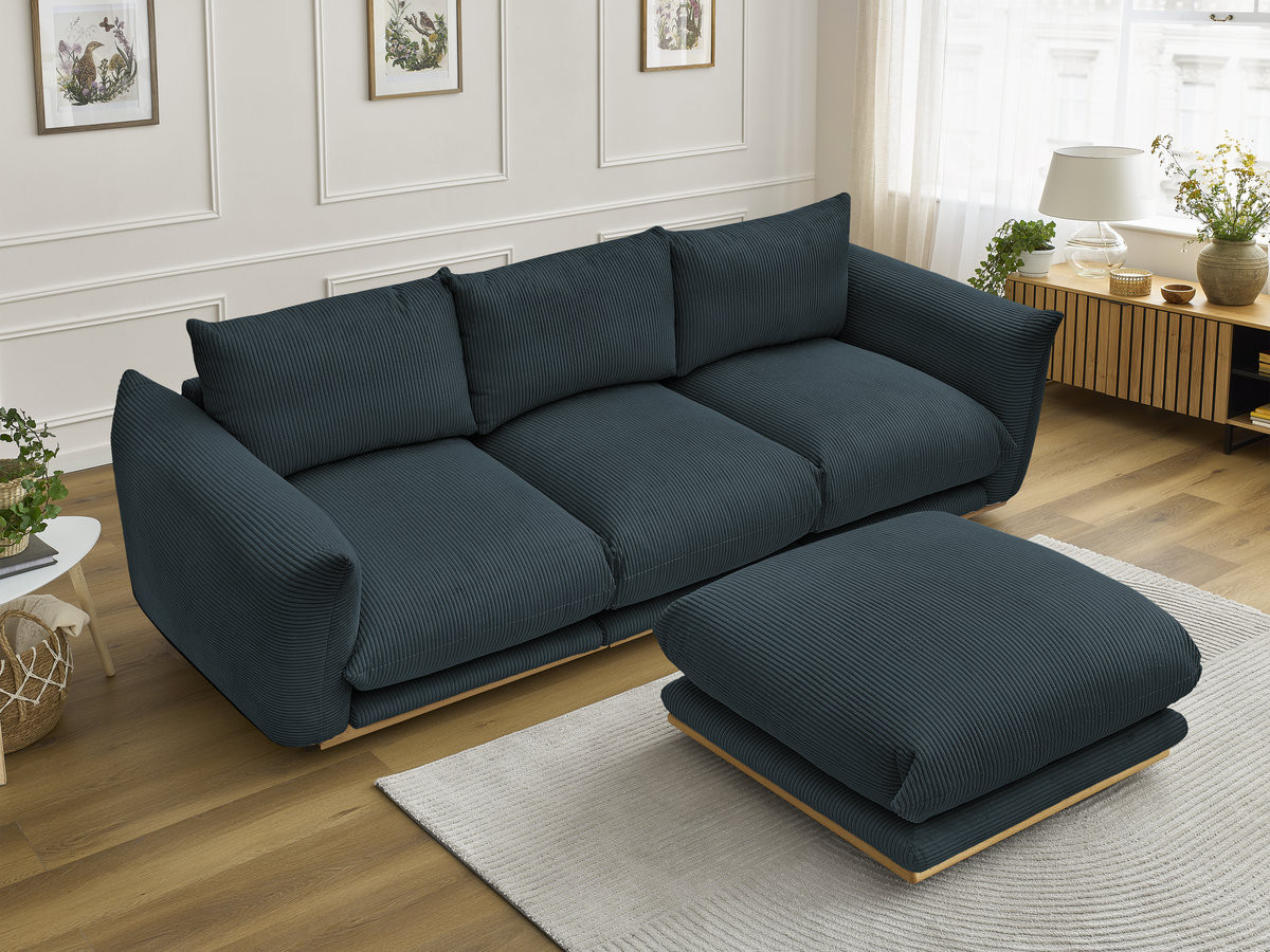Bobochic Ernest Sofa 3-Sitzer mit Pouf 266 × 106 cm Cordsamt Dunkelblau