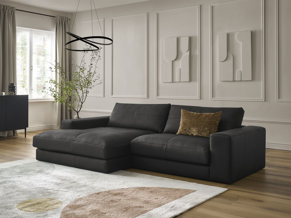 Bobochic Leonard Ecksofa 274 × 159 cm Leder Schwarz Ecke links