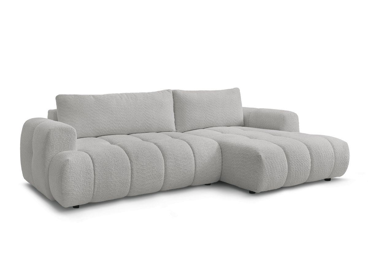 Bobochic Fuji Ecksofa mit Schlaffunktion und Bettkasten 292 × 160 cm Bouclé-Stoff Hellgrau Ecke rechts
