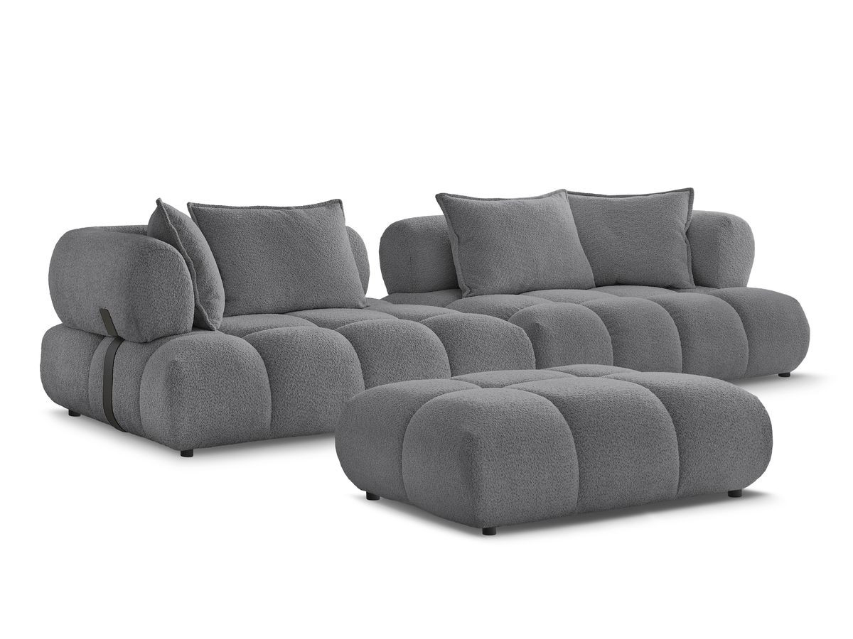 Bobochic Alya Sofa 4-Sitzer mit Pouf Bouclé-Stoff Dunkelgrau