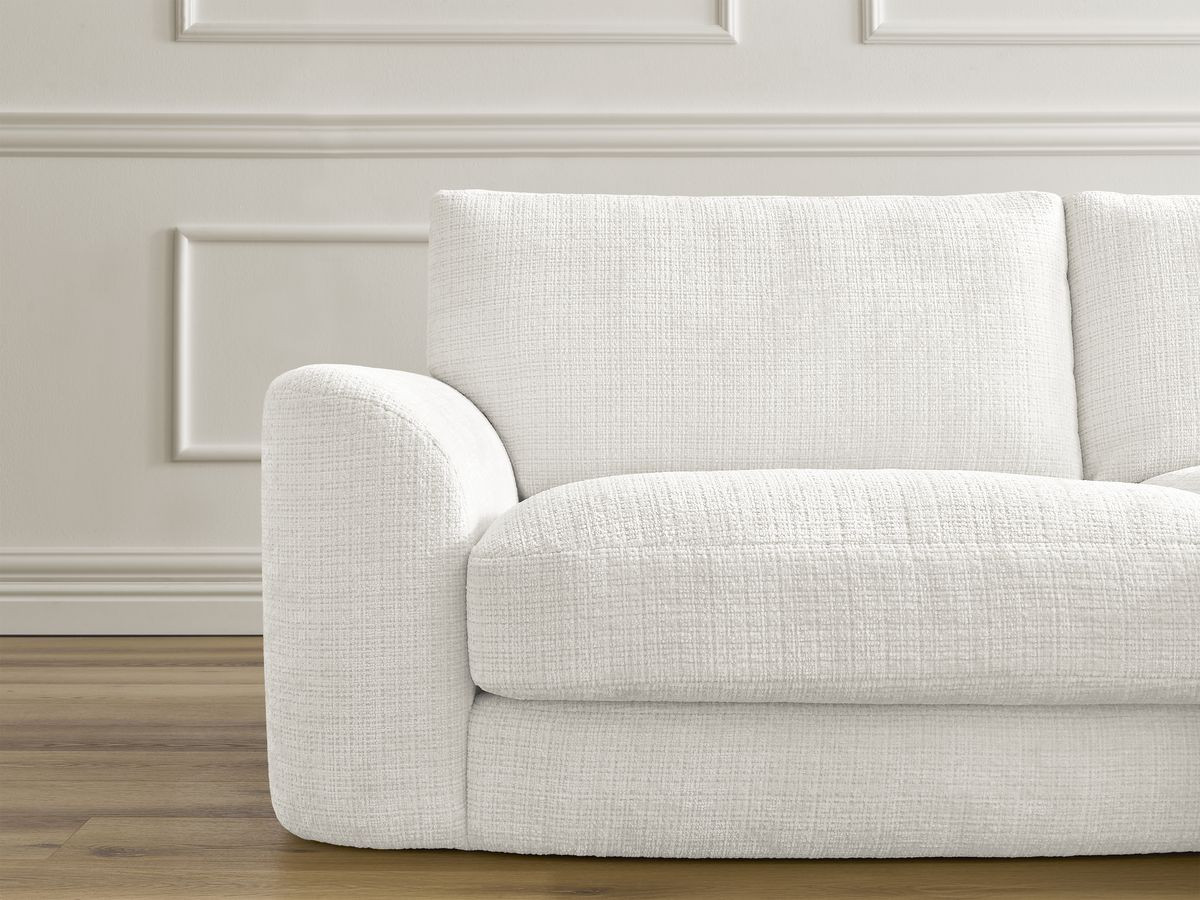 Bobochic Leonore Ecksofa mit Pouf Strukturstoff Weiß Ecke rechts