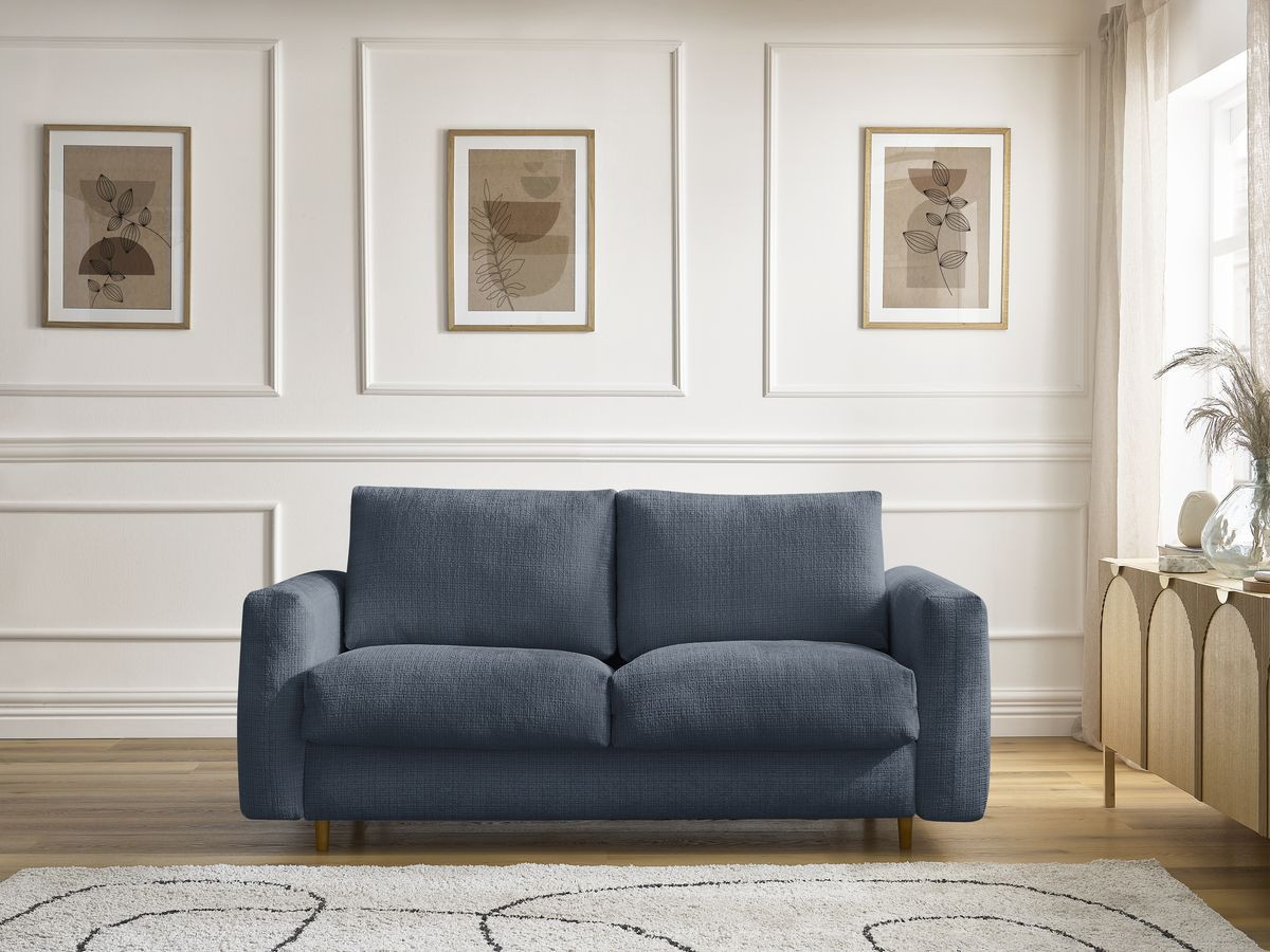 Bobochic Cocoone Schlafsofa 3-Sitzer Strukturstoff Dunkelblau, Liegefläche 140 × 200 cm