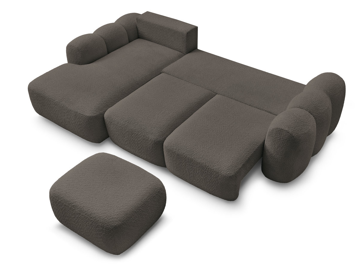 Bobochic Montaigne Ecksofa mit Schlaffunktion und Bettkasten und Pouf 276 × 164 cm Bouclé-Stoff Braun Ecke links