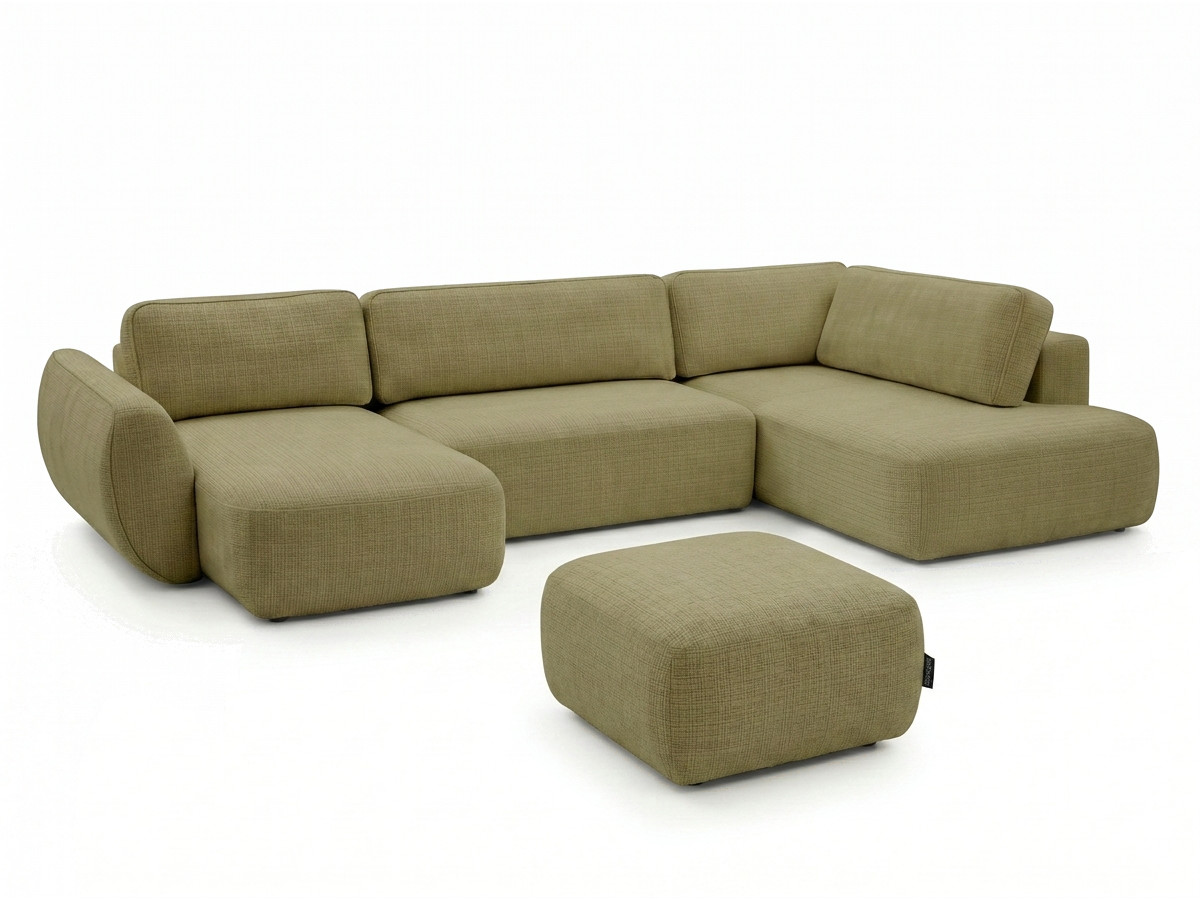 Bobochic Denise Wohnlandschaft mit Pouf Strukturstoff Grün Ecke links