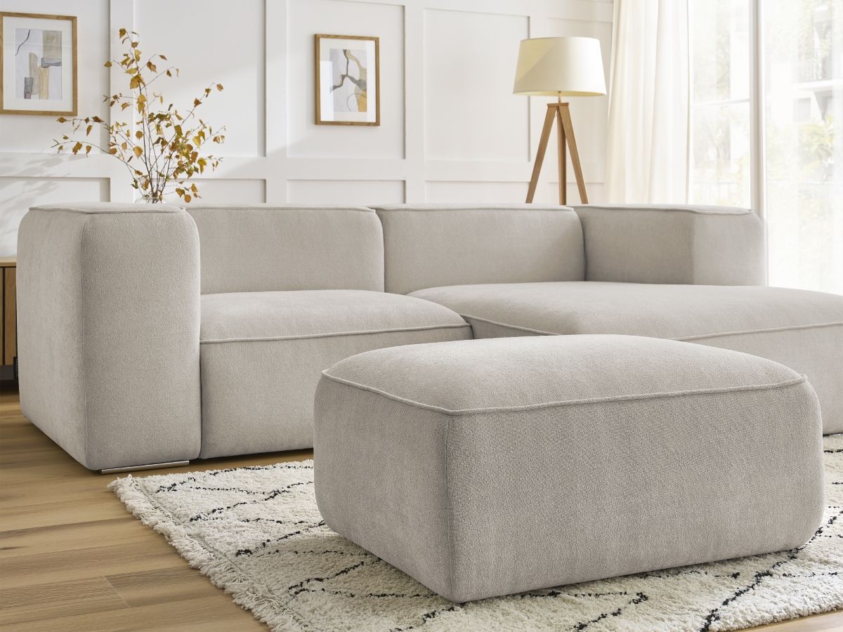 Bobochic Zephyr Ecksofa mit Pouf 260 × 165 cm Strukturstoff Beige Ecke rechts