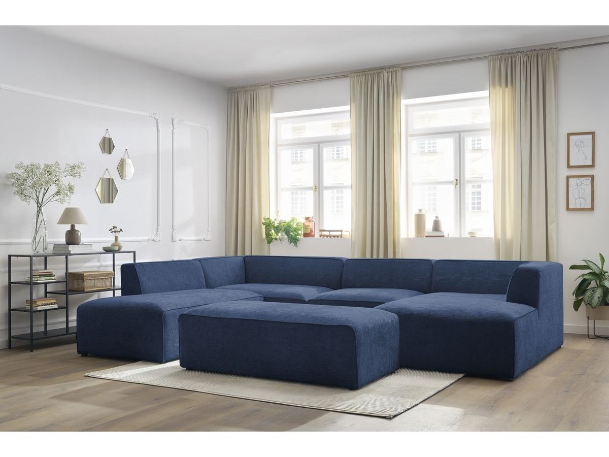 Bobochic Megeve Wohnlandschaft mit Pouf Strukturstoff Dunkelblau Ecke rechts