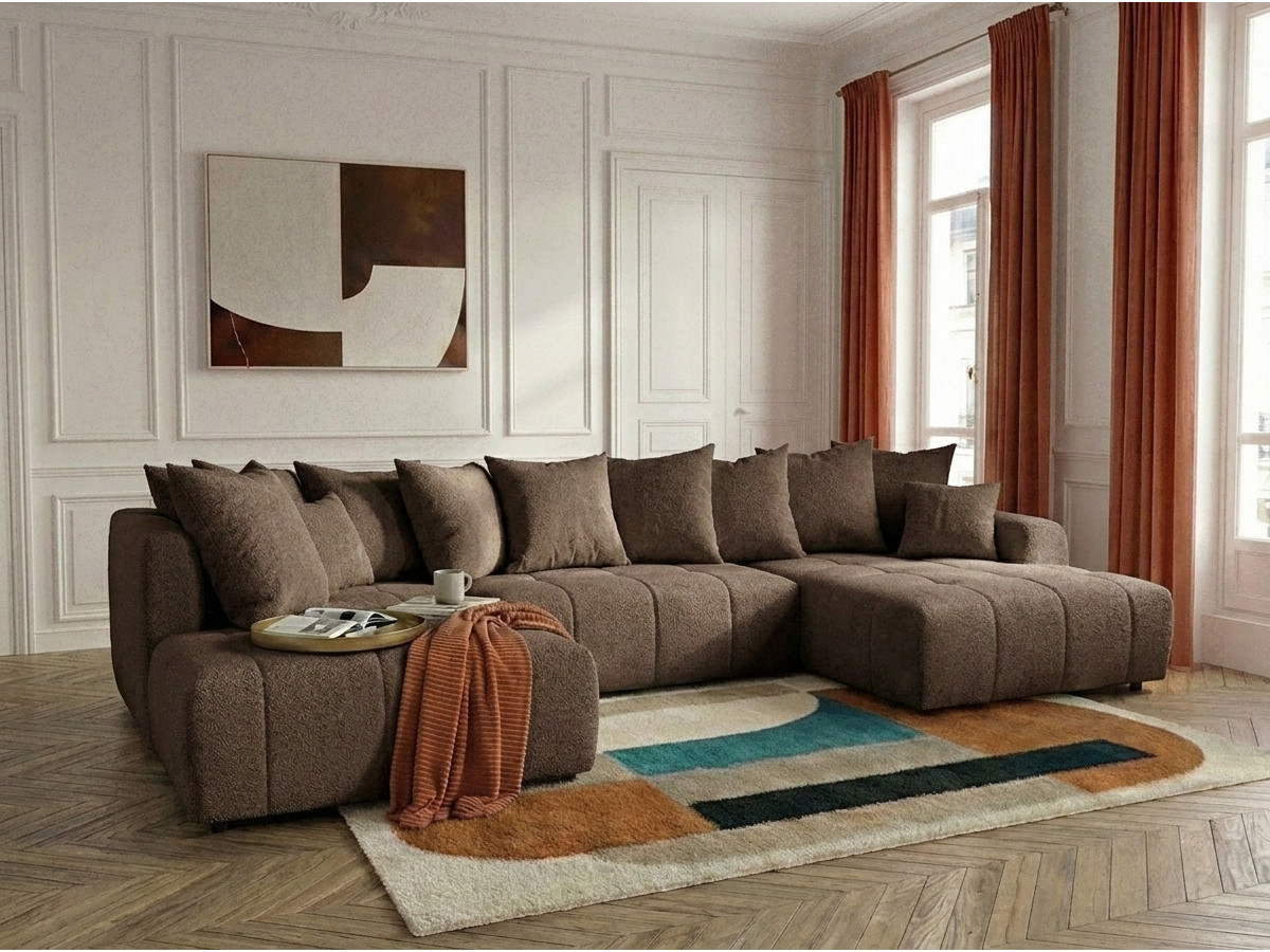 Bobochic Roxelane Wohnlandschaft Bouclé-Stoff Braun Ecke rechts