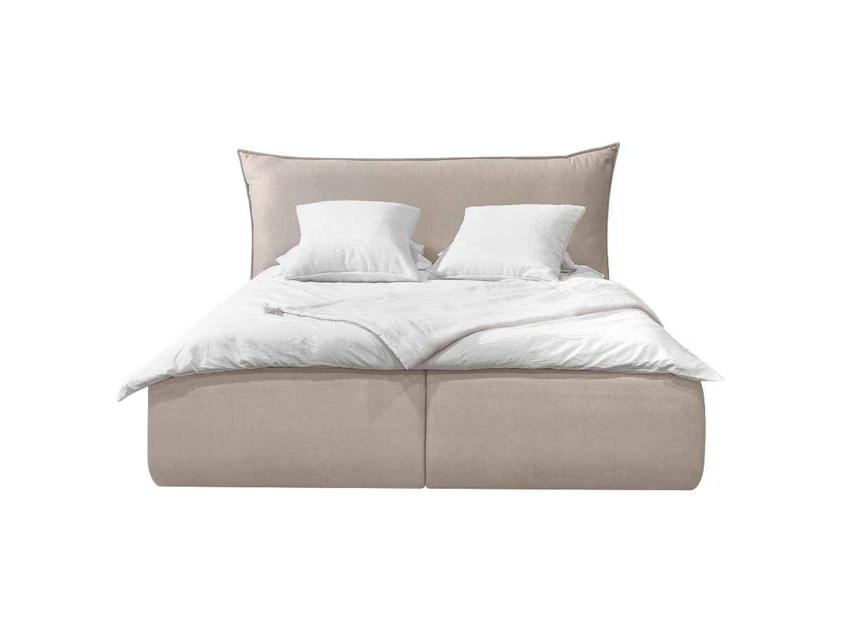 Bobochic Jade Polsterbett mit Bettkasten Stoff Beige, Liegefläche 160 × 200 cm