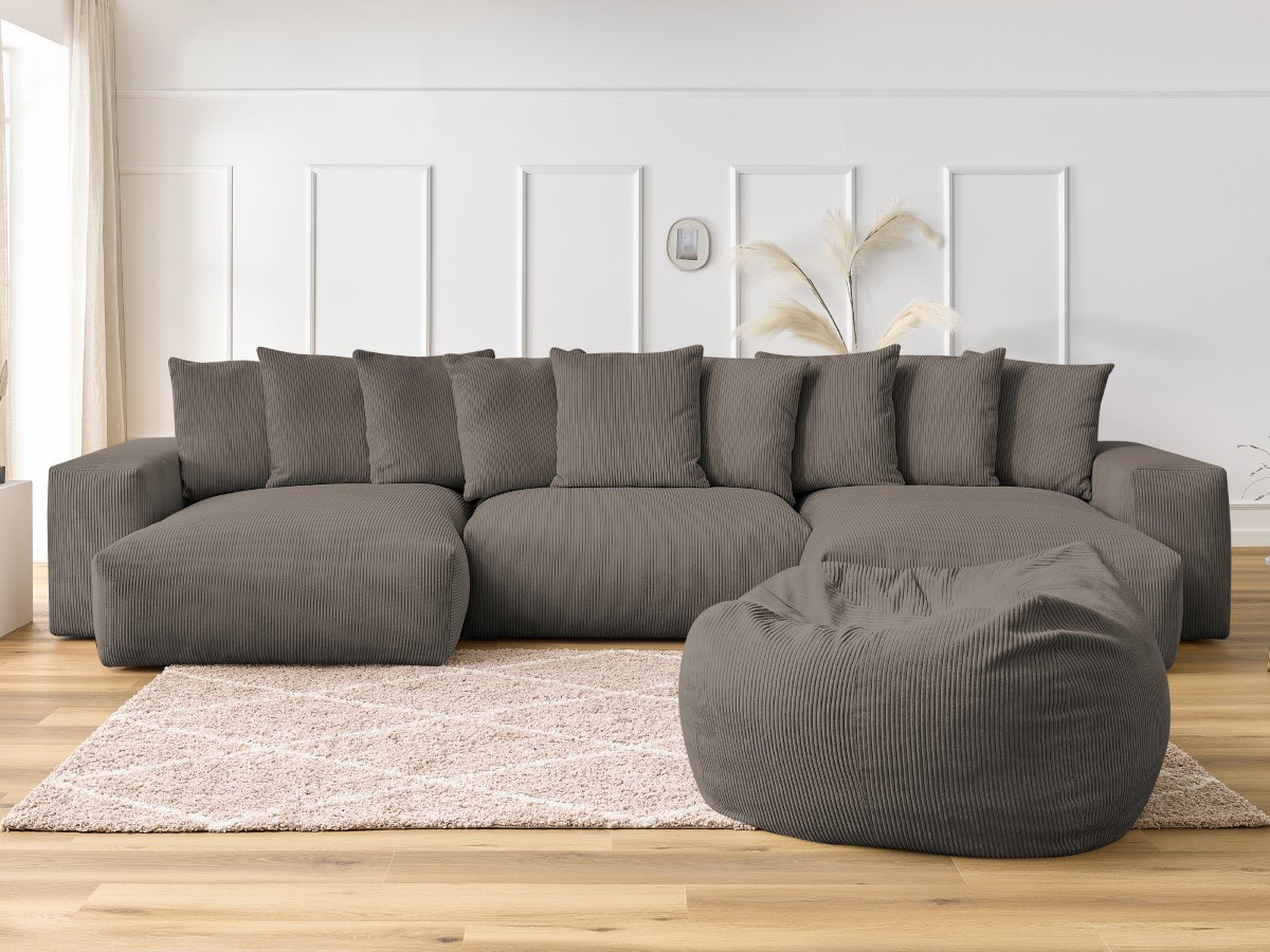Bobochic Voltaire Wohnlandschaft mit Pouf 420 × 174 cm Cordsamt Taupe