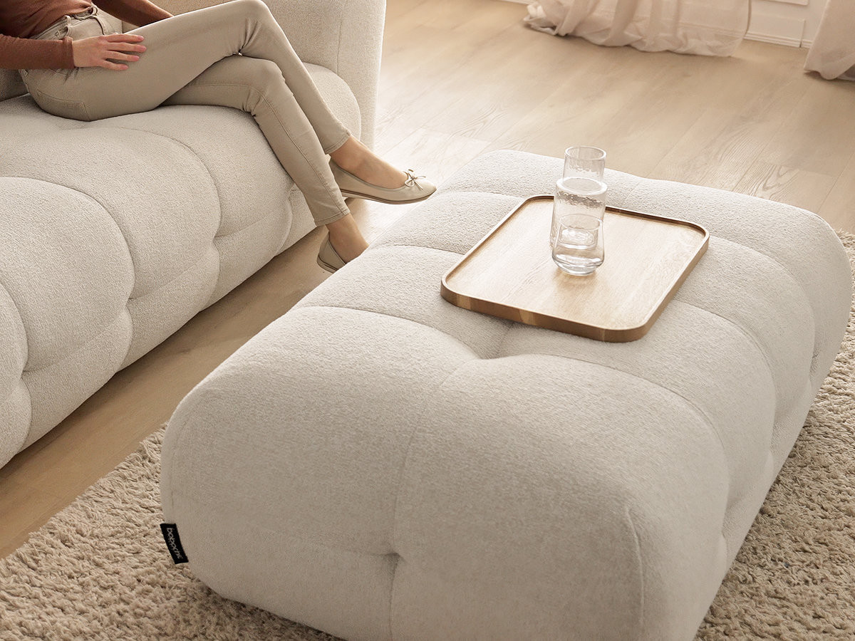 Bobochic Laura Ecksofa mit großem Pouf Melange-Stoff Beige Ecke links